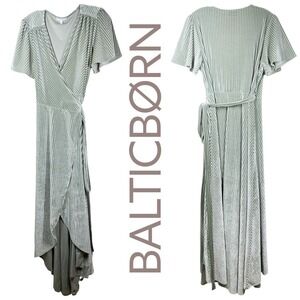 BalticBorn Andi Sage Green Velour‎ Ribbed Wrap Maxi Dress Wedding Guest Size XL